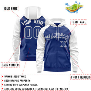 Custom Stitched Royal White-Gray Raglan Sleeves Sports Full-Zip Sweatshirt Hoodie