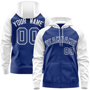 Custom Stitched Royal White-Gray Raglan Sleeves Sports Full-Zip Sweatshirt Hoodie