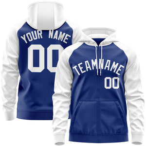 Custom Stitched Royal White Raglan Sleeves Sports Full-Zip Sweatshirt Hoodie