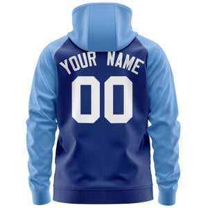 Custom Stitched Royal White-Light Blue Raglan Sleeves Sports Full-Zip Sweatshirt Hoodie