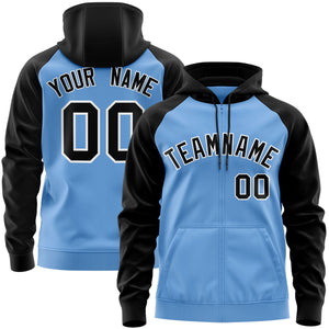 Custom Stitched Light Blue Black-White Raglan Sleeves Sports Full-Zip Sweatshirt Hoodie