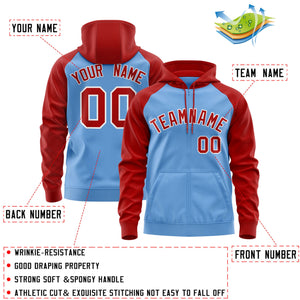 Custom Stitched Light Blue Red-White Raglan Sleeves Sports Full-Zip Sweatshirt Hoodie