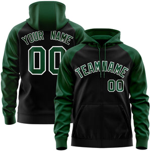 Custom Stitched Black Green-White Raglan Sleeves Sports Full-Zip Sweatshirt Hoodie