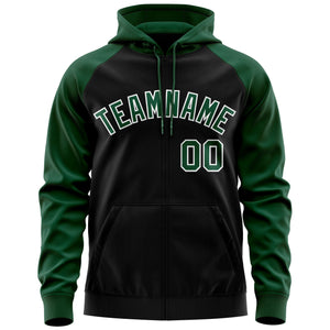 Custom Stitched Black Green-White Raglan Sleeves Sports Full-Zip Sweatshirt Hoodie