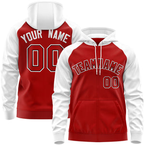 Custom Stitched Red Black-White Raglan Sleeves Sports Full-Zip Sweatshirt Hoodie