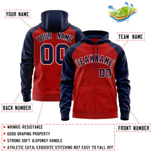 Custom Stitched Red Navy-White Raglan Sleeves Sports Full-Zip Sweatshirt Hoodie