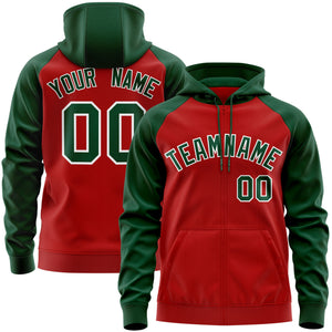 Custom Stitched Red Green-White Raglan Sleeves Sports Full-Zip Sweatshirt Hoodie