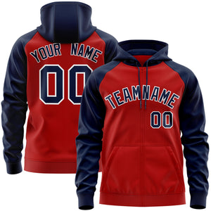 Custom Stitched Red Navy-White Raglan Sleeves Sports Full-Zip Sweatshirt Hoodie