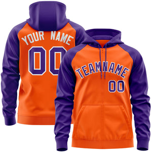 Custom Stitched Orange Purple-White Raglan Sleeves Sports Full-Zip Sweatshirt Hoodie