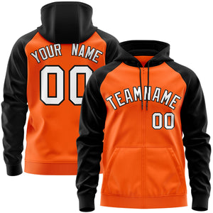 Custom Stitched Orange White-Black Raglan Sleeves Sports Full-Zip Sweatshirt Hoodie