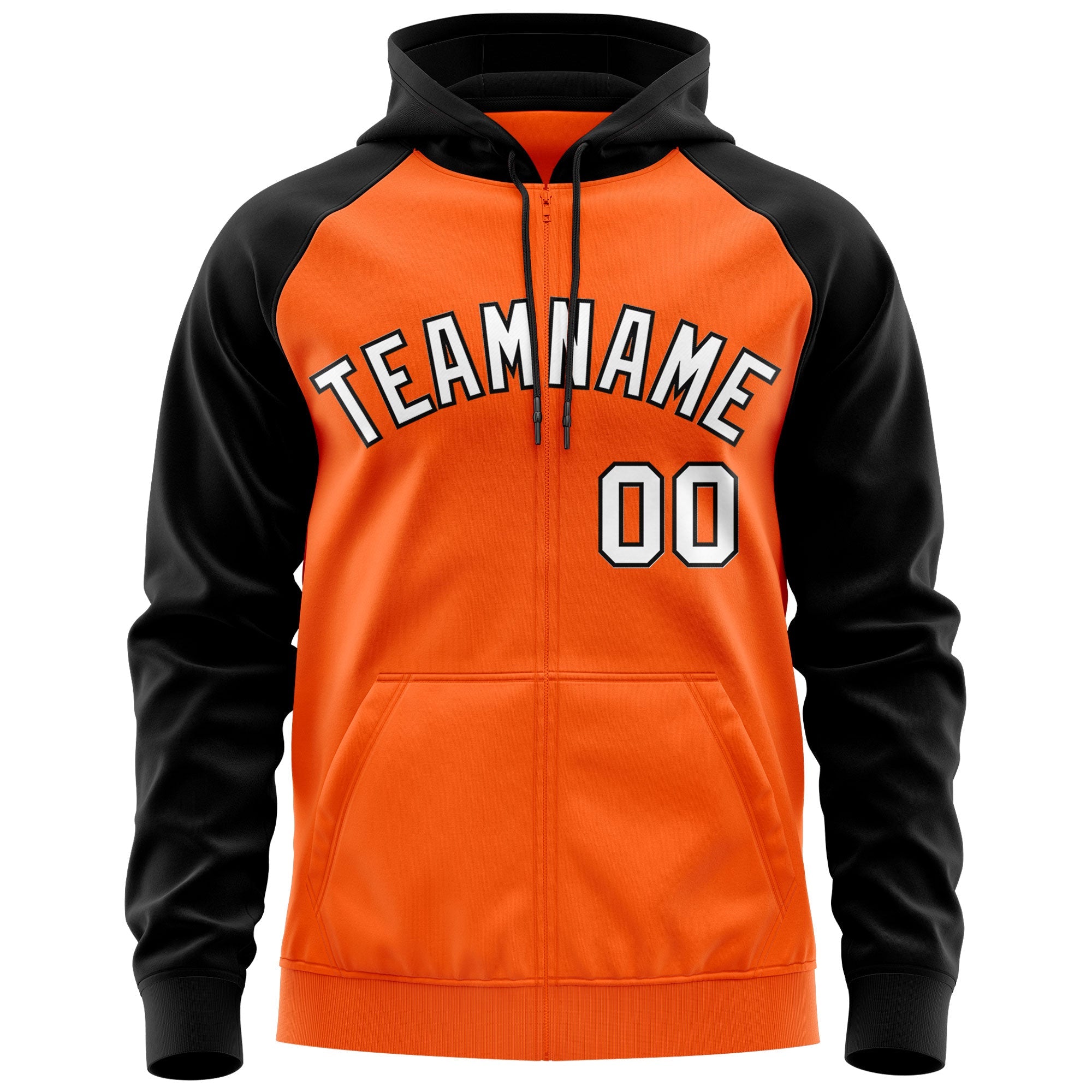 Custom Stitched Orange White-Black Raglan Sleeves Sports Full-Zip Sweatshirt Hoodie