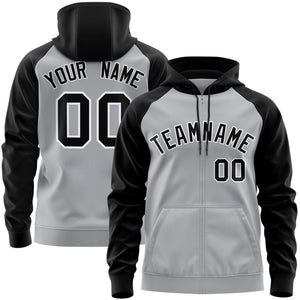 Custom Stitched Gray Black-White Raglan Sleeves Sports Full-Zip Sweatshirt Hoodie