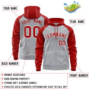 Custom Stitched Gray Red-White Raglan Sleeves Sports Full-Zip Sweatshirt Hoodie