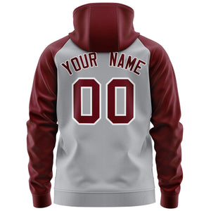 Custom Stitched Gray Crimson-White Raglan Sleeves Sports Full-Zip Sweatshirt Hoodie