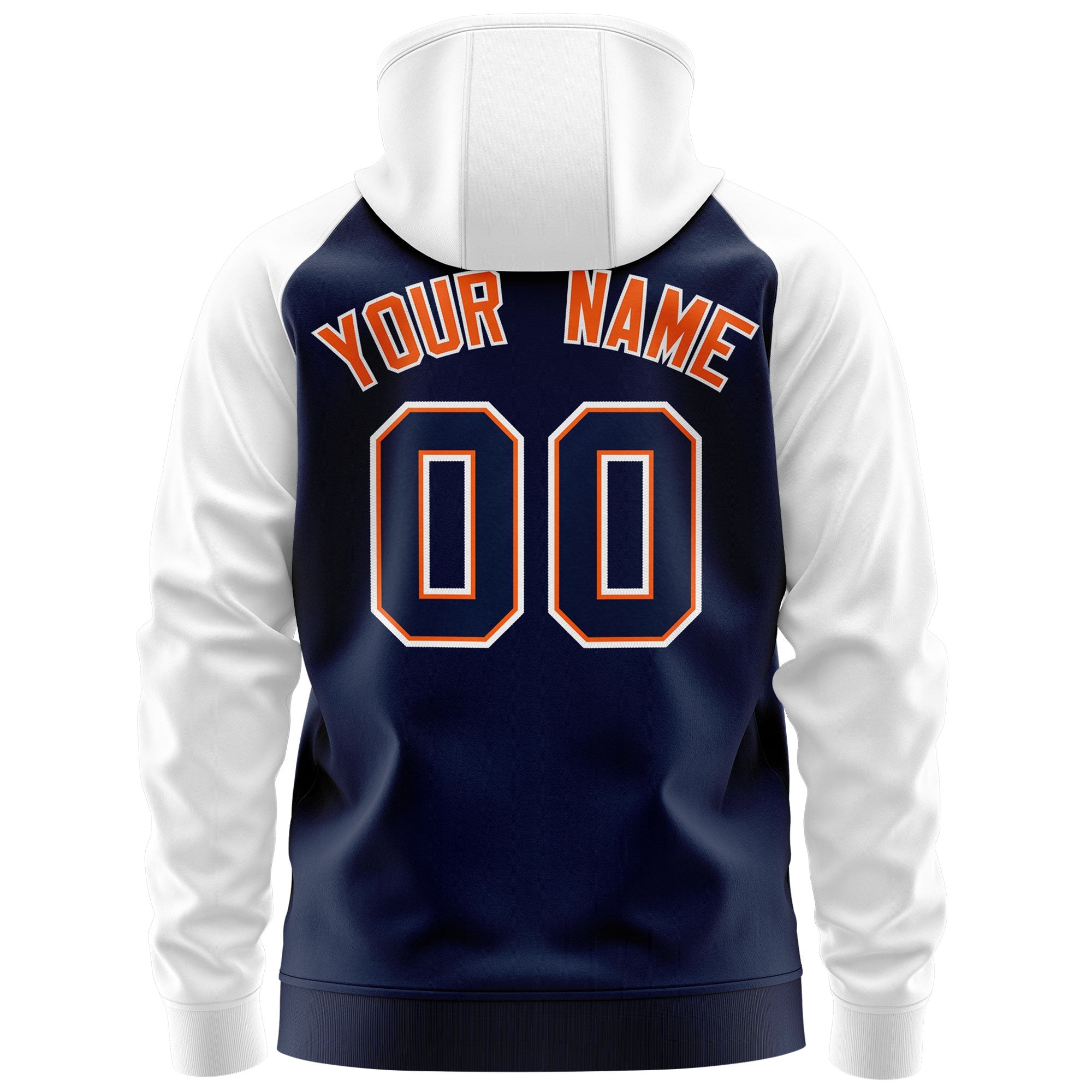 Custom Stitched Navy Orange-White Raglan Sleeves Sports Full-Zip Sweatshirt Hoodie