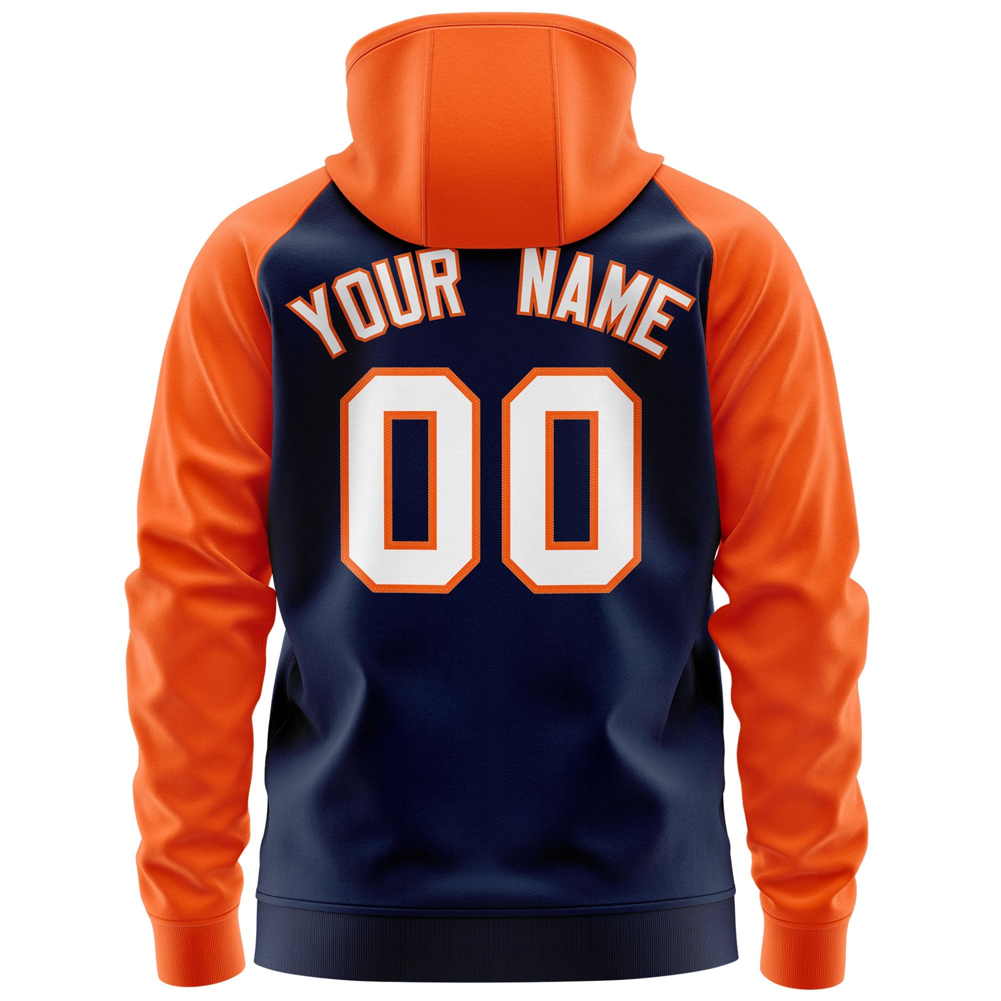 Custom Stitched Navy White-Orange Raglan Sleeves Sports Full-Zip Sweatshirt Hoodie