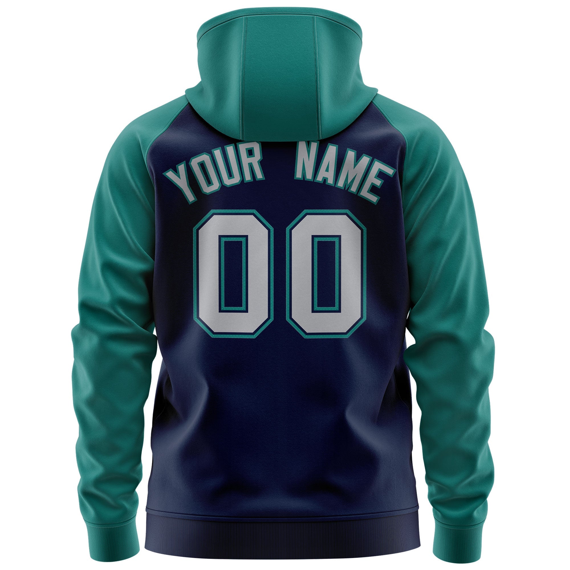 Custom Stitched Navy Gray-Aqua Raglan Sleeves Sports Full-Zip Sweatshirt Hoodie