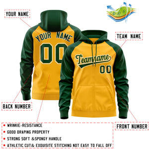 Custom Stitched Gold Green-White Raglan Sleeves Sports Full-Zip Sweatshirt Hoodie