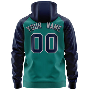 Custom Stitched Aqua Navy-Gray Raglan Sleeves Sports Full-Zip Sweatshirt Hoodie