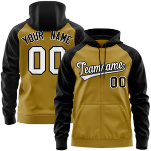 Custom Stitched Old Gold White-Black Raglan Sleeves Sports Full-Zip Sweatshirt Hoodie