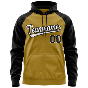 Custom Stitched Old Gold White-Black Raglan Sleeves Sports Full-Zip Sweatshirt Hoodie