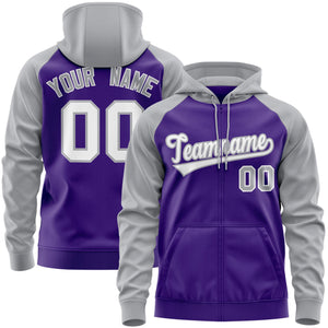 Custom Stitched Purple White-Gray Raglan Sleeves Sports Full-Zip Sweatshirt Hoodie