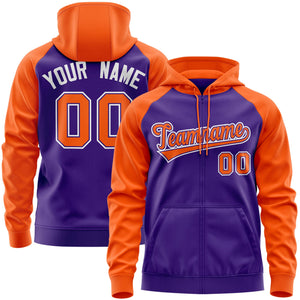 Custom Stitched Purple Orange Raglan Sleeves Sports Full-Zip Sweatshirt Hoodie