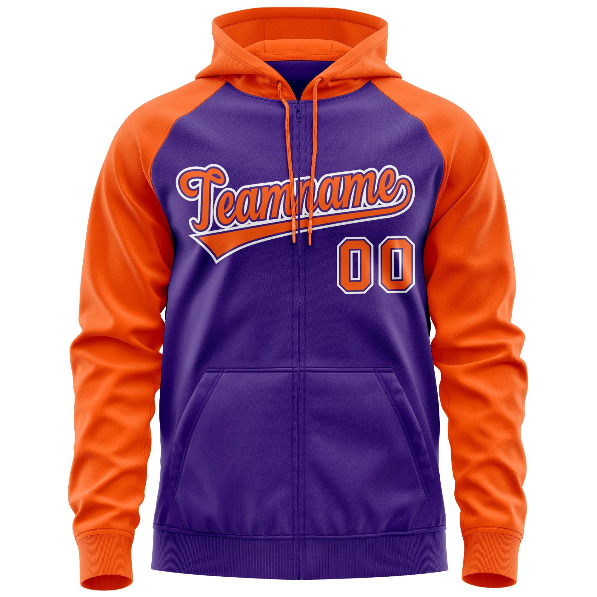 Custom Stitched Purple Orange Raglan Sleeves Sports Full-Zip Sweatshirt Hoodie