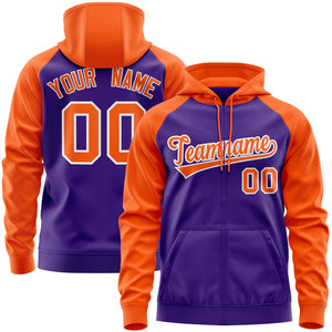 Custom Stitched Purple Orange Raglan Sleeves Sports Full-Zip Sweatshirt Hoodie