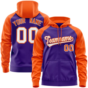 Custom Stitched Purple Orange Raglan Sleeves Sports Full-Zip Sweatshirt Hoodie