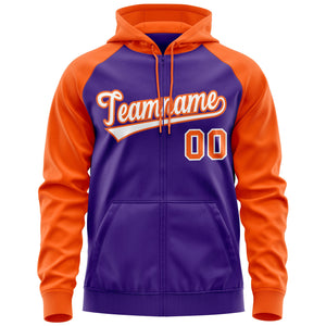 Custom Stitched Purple Orange Raglan Sleeves Sports Full-Zip Sweatshirt Hoodie