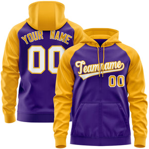 Custom Stitched Purple Gold Raglan Sleeves Sports Full-Zip Sweatshirt Hoodie