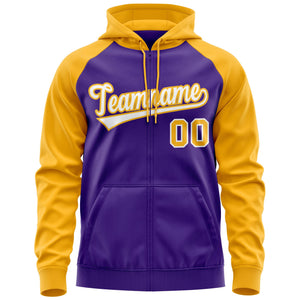 Custom Stitched Purple Gold Raglan Sleeves Sports Full-Zip Sweatshirt Hoodie