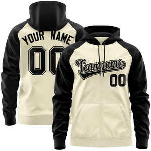 Custom Stitched Cream Black Raglan Sleeves Sports Full-Zip Sweatshirt Hoodie