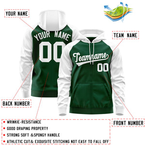 Custom Stitched Green White Raglan Sleeves Sports Full-Zip Sweatshirt Hoodie