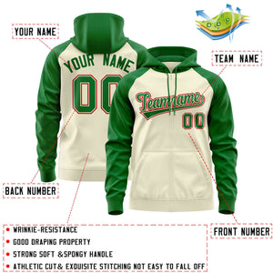 Custom Stitched Cream Kelly Green Raglan Sleeves Sports Full-Zip Sweatshirt Hoodie