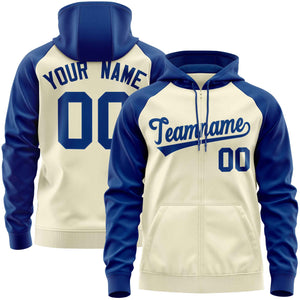 Custom Stitched Cream Royal Raglan Sleeves Sports Full-Zip Sweatshirt Hoodie