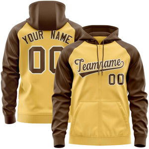 Custom Stitched Yellow Light Brown Raglan Sleeves Sports Full-Zip Sweatshirt Hoodie