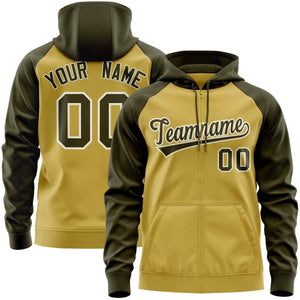 Custom Stitched Old Gold Olive Raglan Sleeves Sports Full-Zip Sweatshirt Hoodie