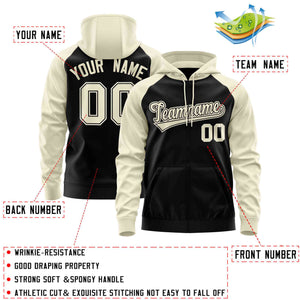 Custom Stitched Black Cream Raglan Sleeves Sports Full-Zip Sweatshirt Hoodie