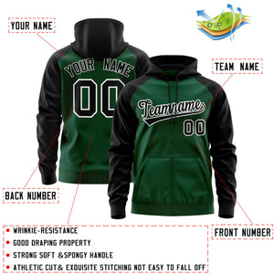 Custom Stitched Green Black-White Raglan Sleeves Sports Full-Zip Sweatshirt Hoodie