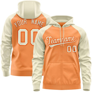 Custom Stitched Light Orange Cream Raglan Sleeves Sports Full-Zip Sweatshirt Hoodie