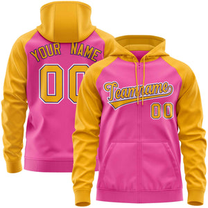 Custom Stitched Pink Gold Raglan Sleeves Sports Full-Zip Sweatshirt Hoodie