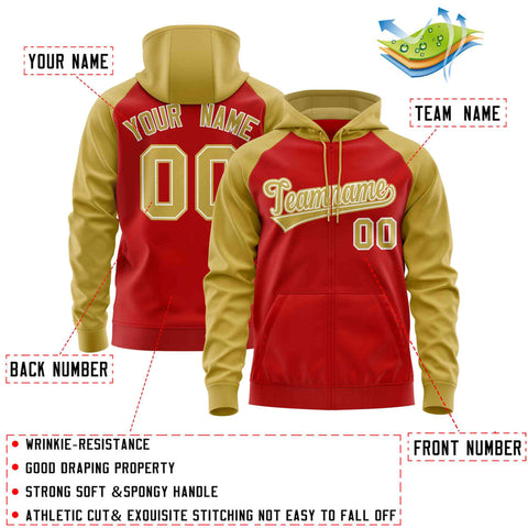 Custom Stitched Red Old Gold Raglan Sleeves Sports Full-Zip Sweatshirt Hoodie