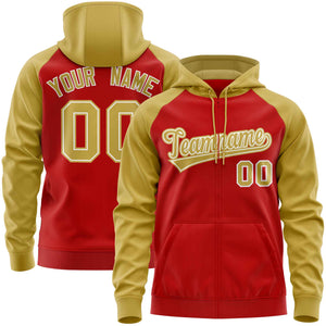 Custom Stitched Red Old Gold Raglan Sleeves Sports Full-Zip Sweatshirt Hoodie