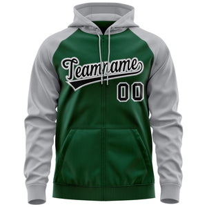 Custom Stitched Green Black-Gray Raglan Sleeves Sports Full-Zip Sweatshirt Hoodie