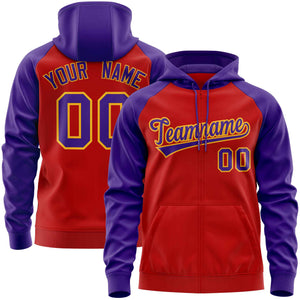 Custom Stitched Red Purple Raglan Sleeves Sports Full-Zip Sweatshirt Hoodie