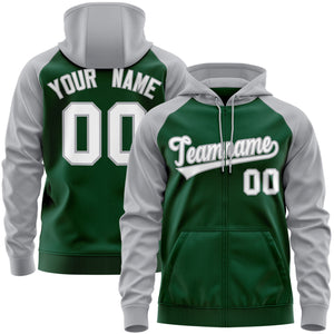 Custom Stitched Green White-Gray Raglan Sleeves Sports Full-Zip Sweatshirt Hoodie