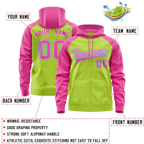 Custom Stitched Neon Green Pink Raglan Sleeves Sports Full-Zip Sweatshirt Hoodie