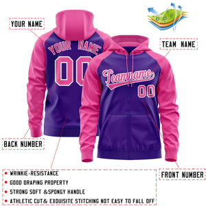 Custom Stitched Purple Pink Raglan Sleeves Sports Full-Zip Sweatshirt Hoodie